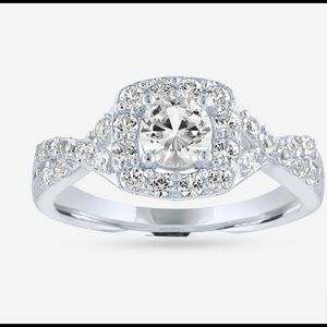 NIB Sparkling Lab Created White Sapphire Cocktail Ring Sterling Silver sz 7